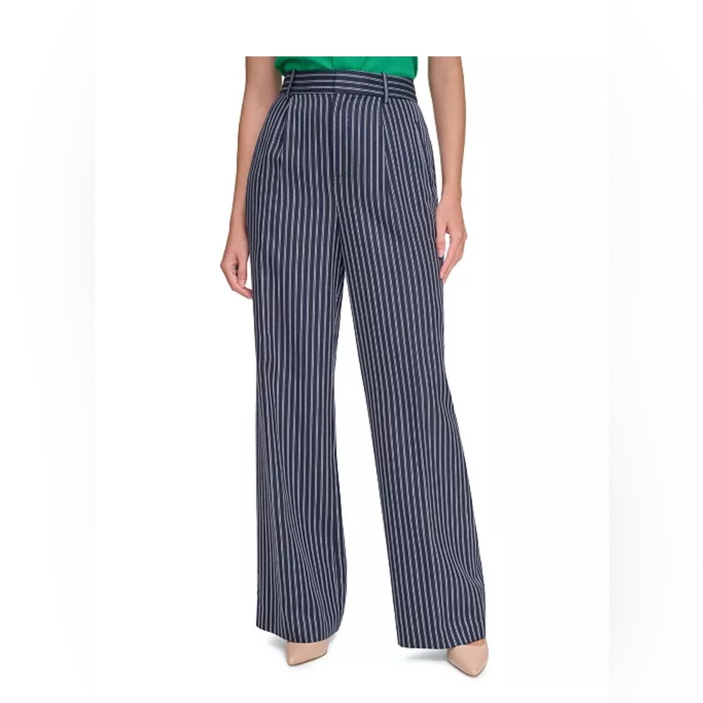 Tommy Hilfiger Size 4 Women's Striped High-Rise Wide-Leg Suit Pants